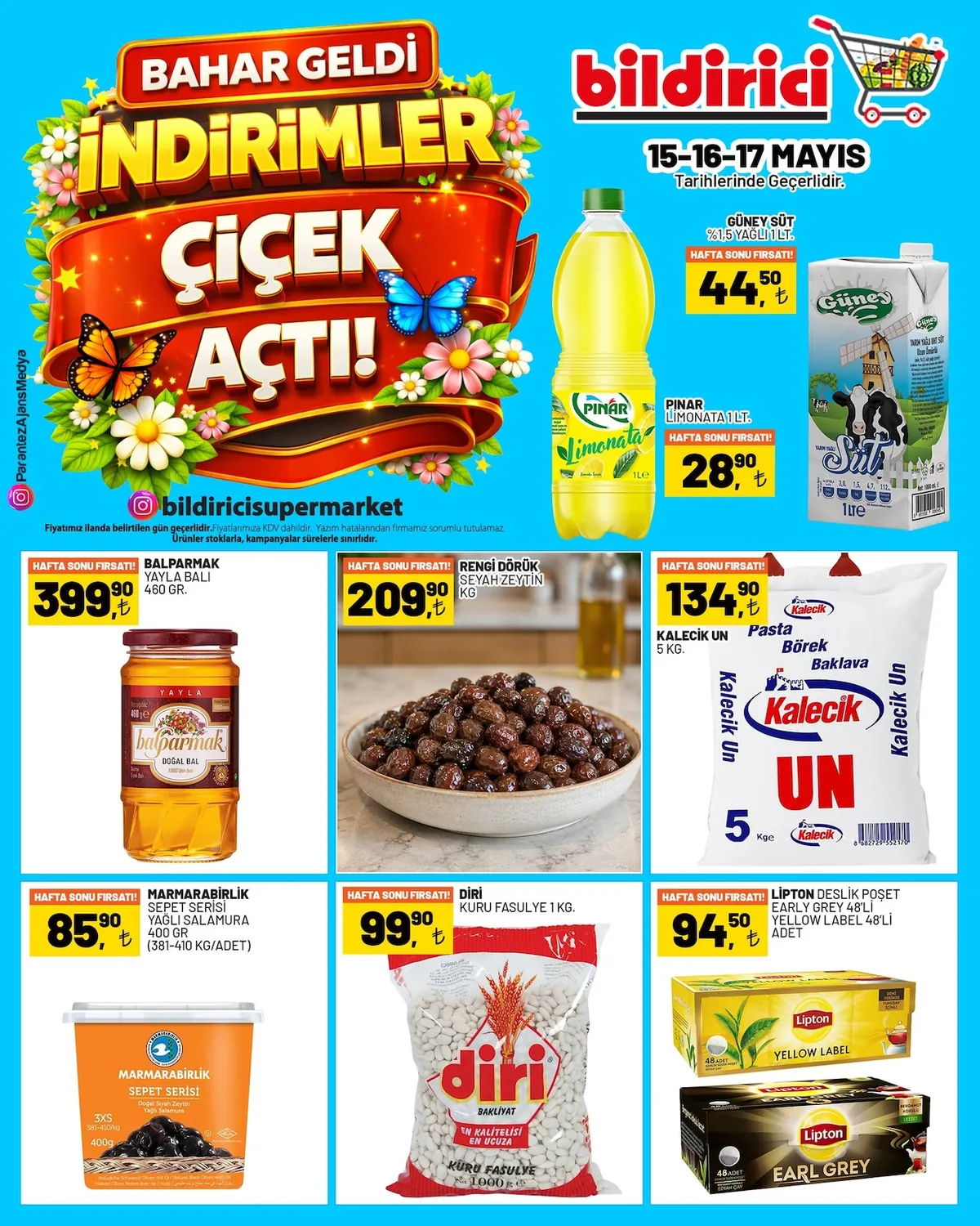 Bildirici Bildirici 15 Mayıs 2026 Aktüel Kataloğu sayfa 1: Marmarabirlik Sepet Serisi Yağli Salamura Zeytin 400G, Diri Kuru Fasulye 1Kg