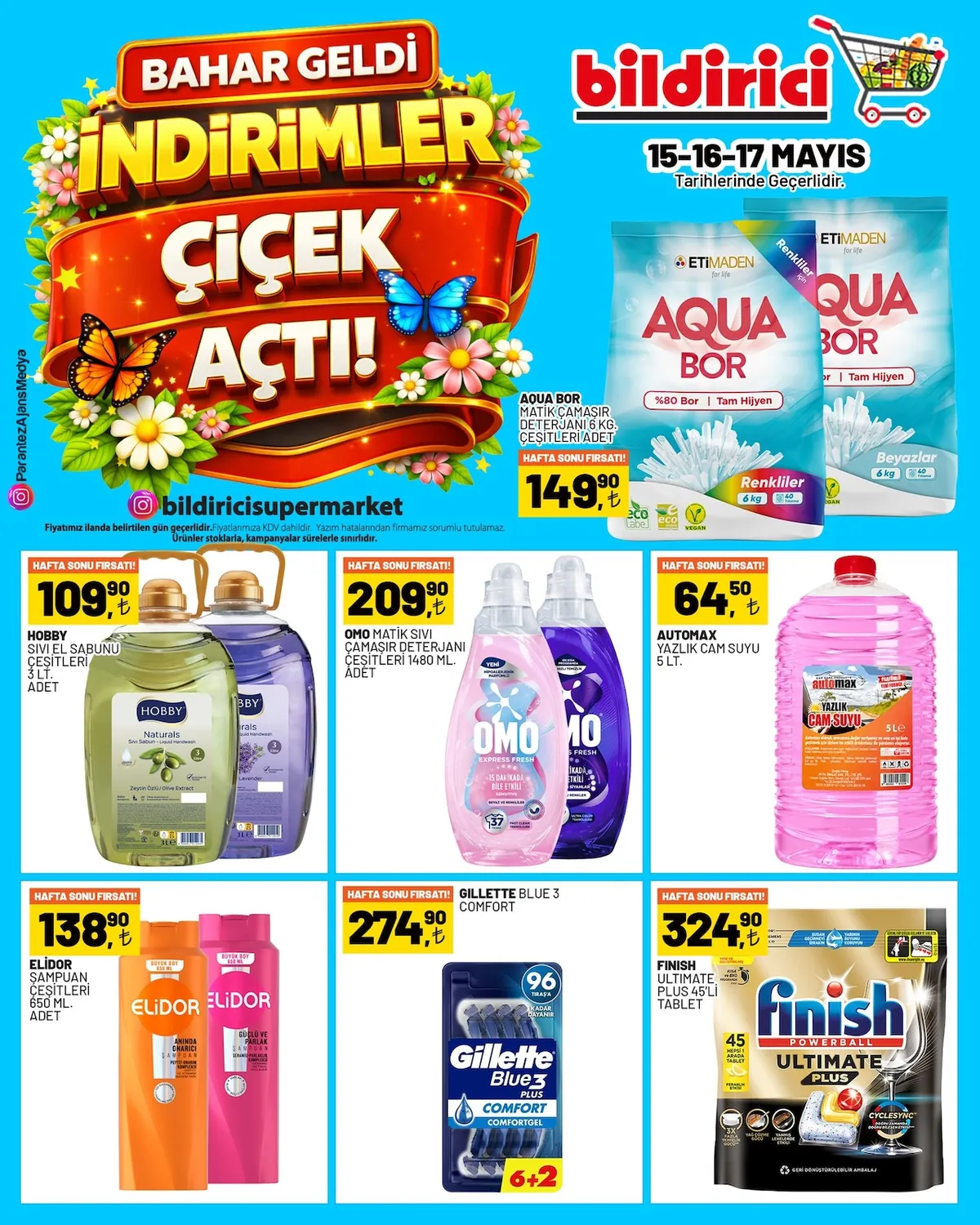 Bildirici Bildirici 15 Mayıs 2026 Aktüel Kataloğu sayfa 3: Gillette Blue 3 Comfort Tıraş Bıçağı 6+2 Adet, Hobby Naturals Sıvı El Sabunu Çeşitleri 3 Lt.