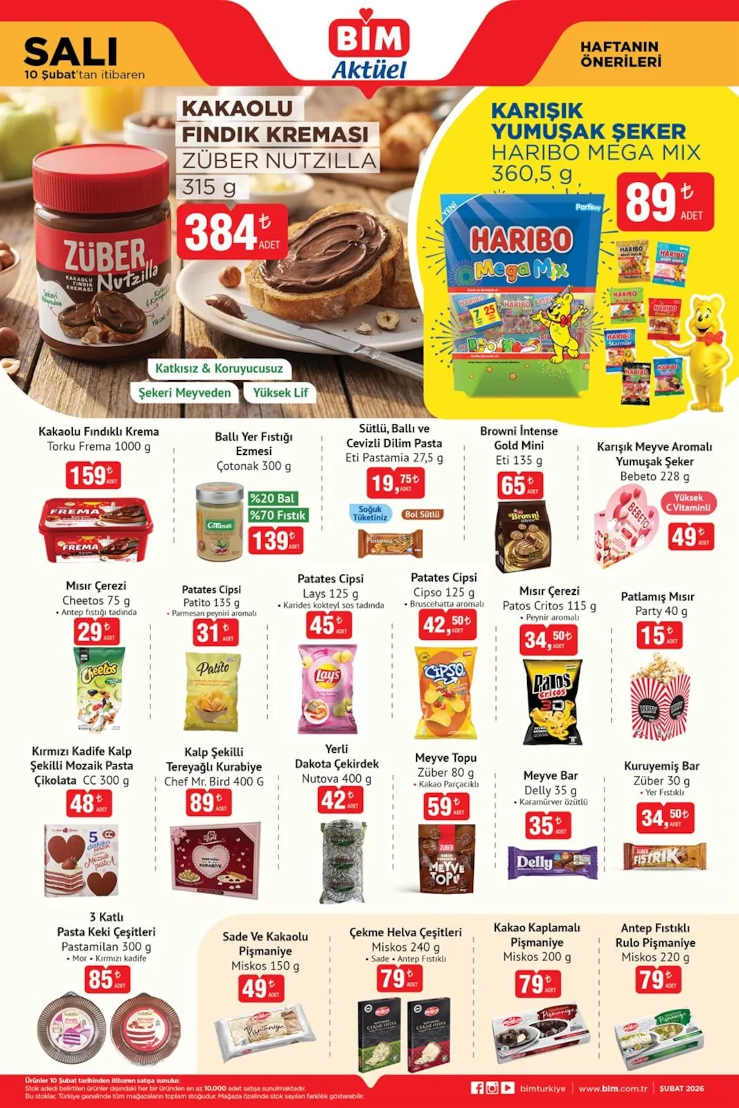 BİM Bim 10 Şubat 2026 Aktüel Kataloğu sayfa 3: Meyve Bar Delly 35 G, Yerli Dakota Çekirdek Nutova 400 G