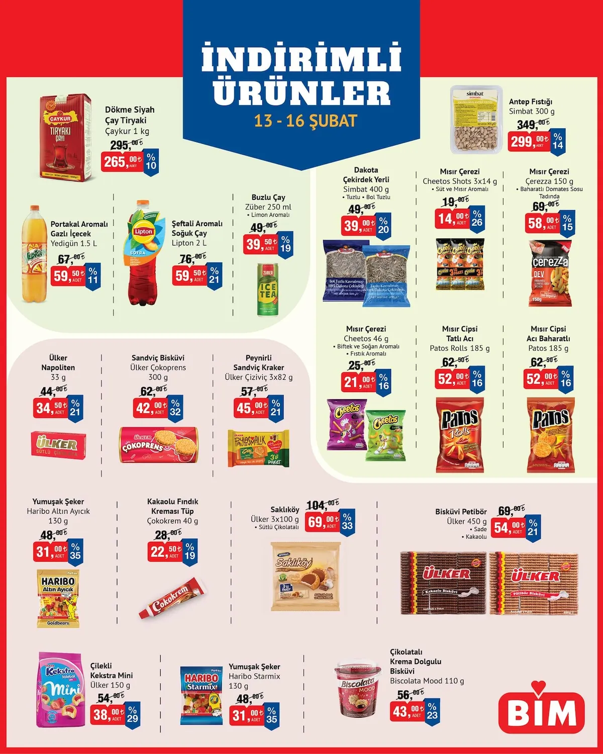 Bim Bim 13 Şubat 2026 Aktüel Kataloğu sayfa 3: Mısır Çerezi Cheetos 46 G, Dakota Çekirdek Yerli Simbat 400 G