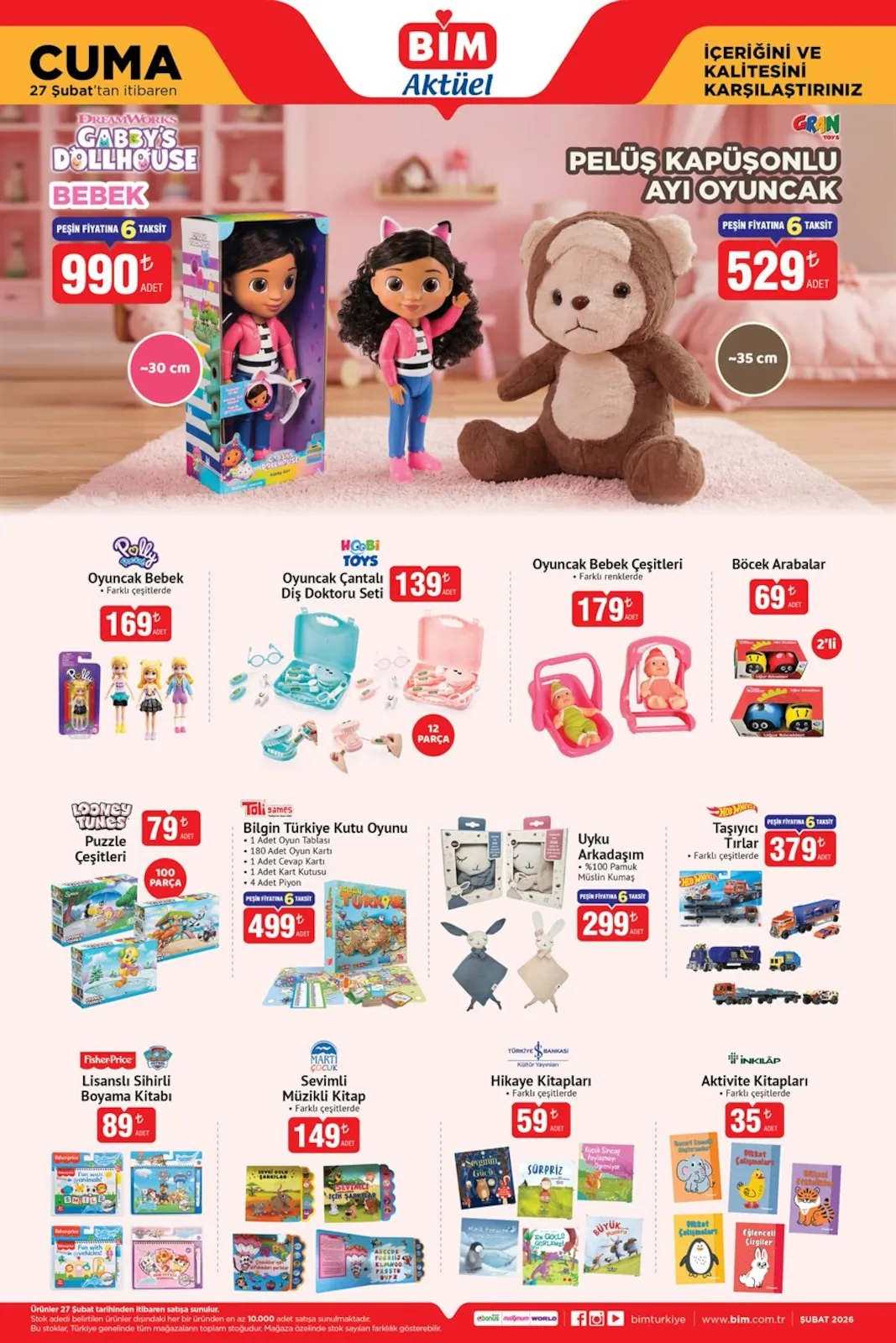 Bim Bim 27 Şubat 2026 Aktüel Kataloğu sayfa 5: Martı Çocuk Sevimli Müzikli Kitap, Peluş Kapüşonlu Ayı Oyuncak ~35 Cm