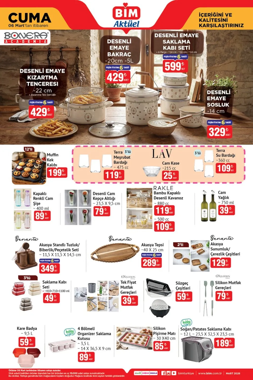 Bim Bim 6 Mart 2026 Aktüel Kataloğu sayfa 3: Benante Akasya Tepsi ~40 X 25 Cm, Hobby Life 4 Bölmeli Organizer Saklama Kutusu ~3,5 L ~14 X 36,5 X 9 Cm