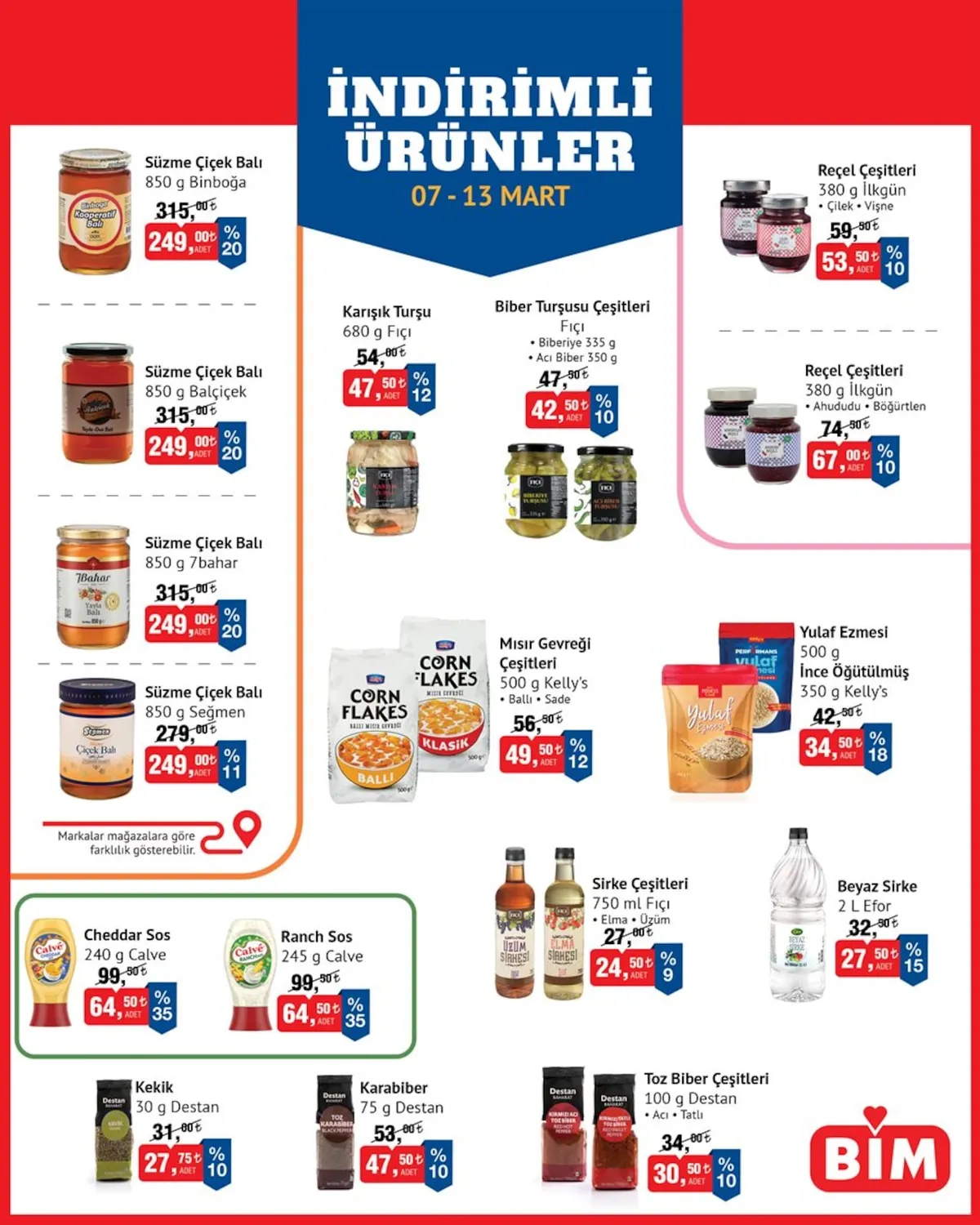 BİM Bim 7 Mart 2026 Aktüel Kataloğu sayfa 2: Süzme Çiçek Balı 850 G 7Bahar, Reçel Çeşitleri 380 G İlkgün
