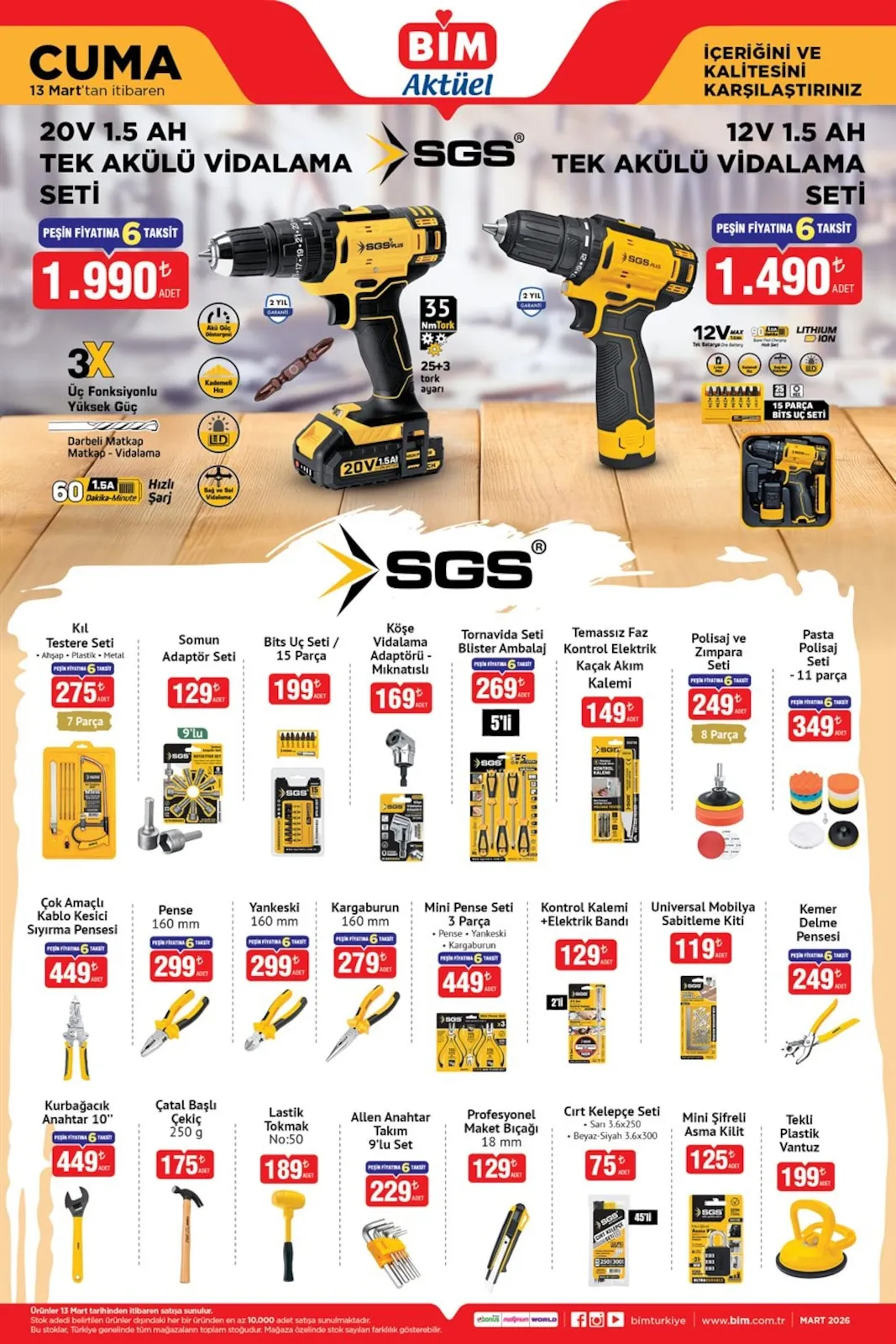 BİM Bim 13 Mart 2026 Aktüel Kataloğu sayfa 2: Allen Anahtar Takım 9'Lu Set, Kontrol Kalemi +Elektrik Bandı