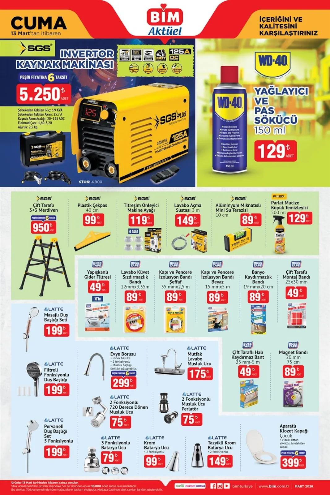 BİM Bim 13 Mart 2026 Aktüel Kataloğu sayfa 3: Sgs Lavabo Açma Sustası 3 M, Sgs Çift Taraflı 3+3 Merdiven