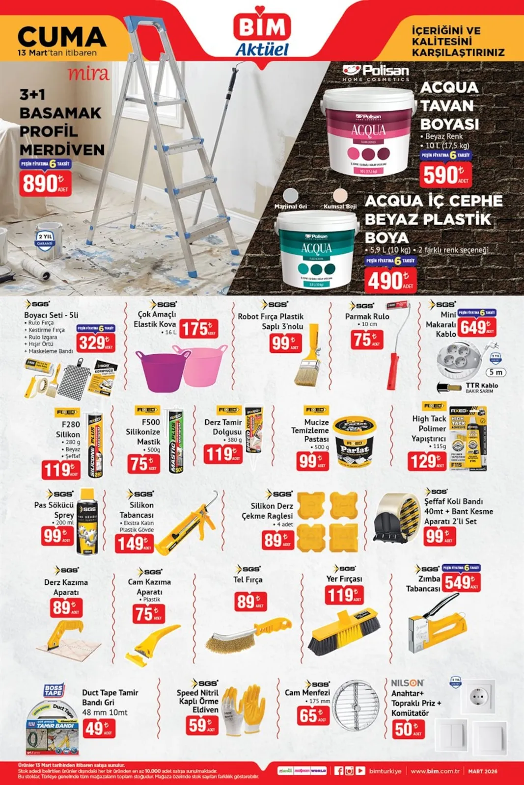 BİM Bim 13 Mart 2026 Aktüel Kataloğu sayfa 4: Sgs Parmak Rulo 10 Cm, Sgs Boyacı Seti 5Li