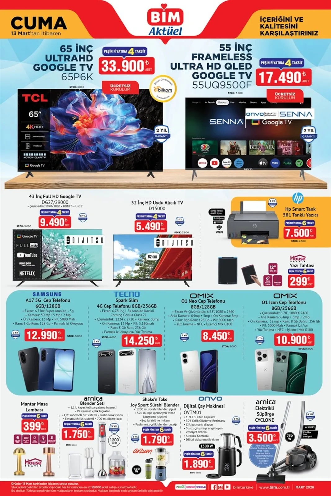 BİM Bim 13 Mart 2026 Aktüel Kataloğu sayfa 5: Dijitsu 43 Inç Full Hd Google Tv, Samsung A17 5G Cep Telefonu 6Gb/128Gb