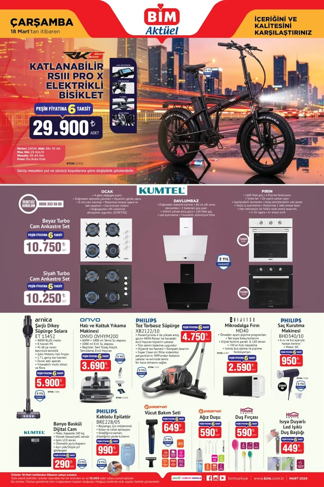 BİM Bim 18 Mart 2026 Aktüel Kataloğu sayfa 2: Philips Toz Torbasız Süpürge Xb2122/10, Dijitsu Mikrodalga Fırın Md40
