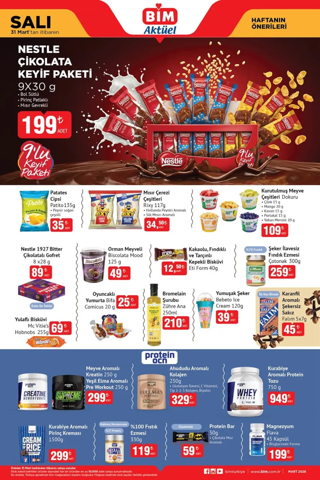 BİM Bim 31 Mart 2026 Aktüel Kataloğu sayfa 1: 100 Fıstık Ezmesi 330G, Patito Patates Cipsi 135G