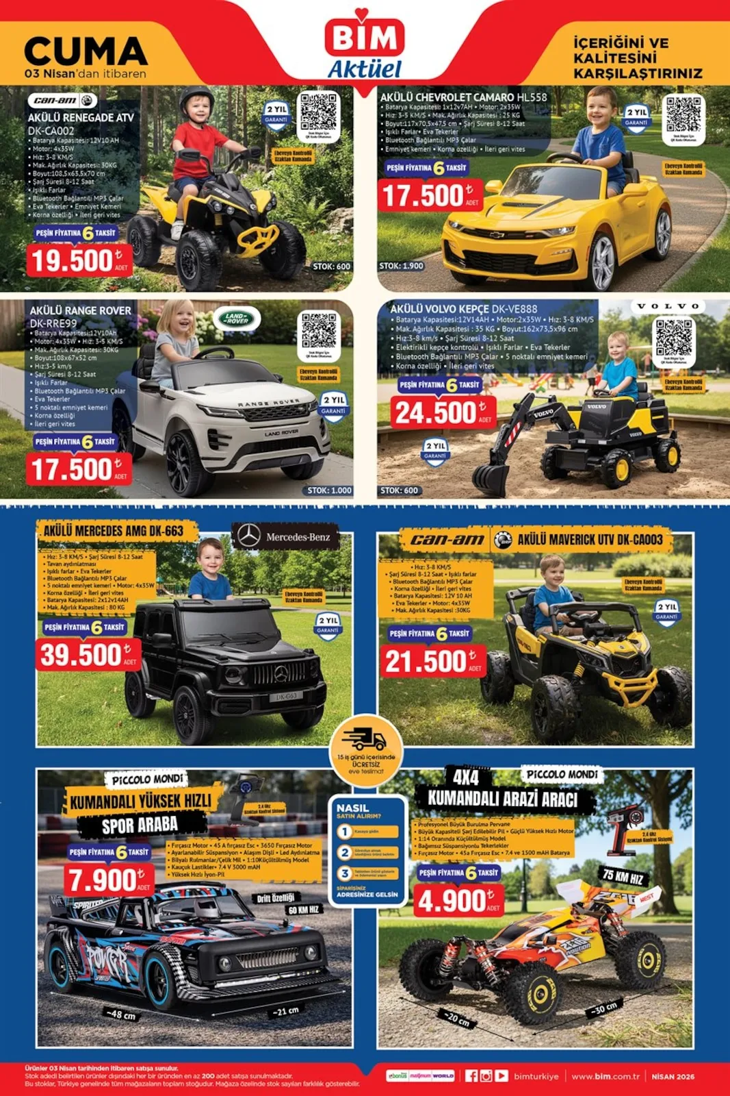 BİM Bim 3 Nisan 2026 Aktüel Kataloğu sayfa 5: Akülü Renegade Atv Dk-Ca002, Akülü Range Rover Dk-Rre99