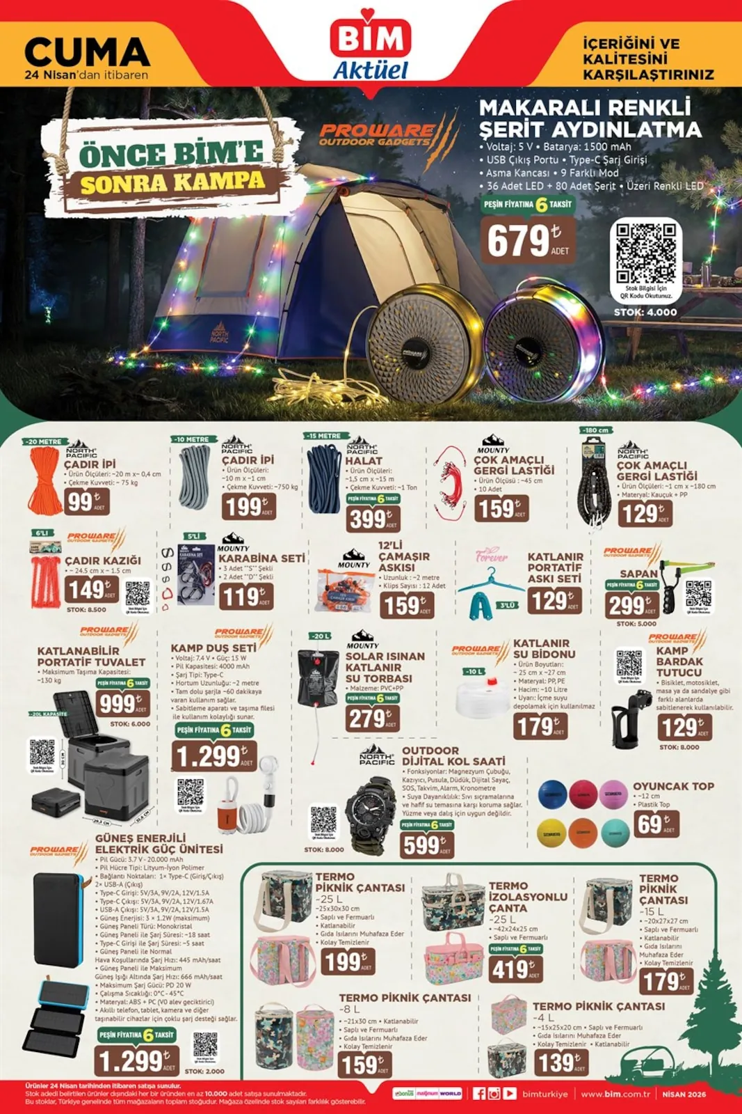 Bim Bim 24 Nisan 2026 Aktüel Kataloğu sayfa 7: Proware Katlanir Su Bidonu -10 L, North Pacific Outdoor Dijital Kol Saati