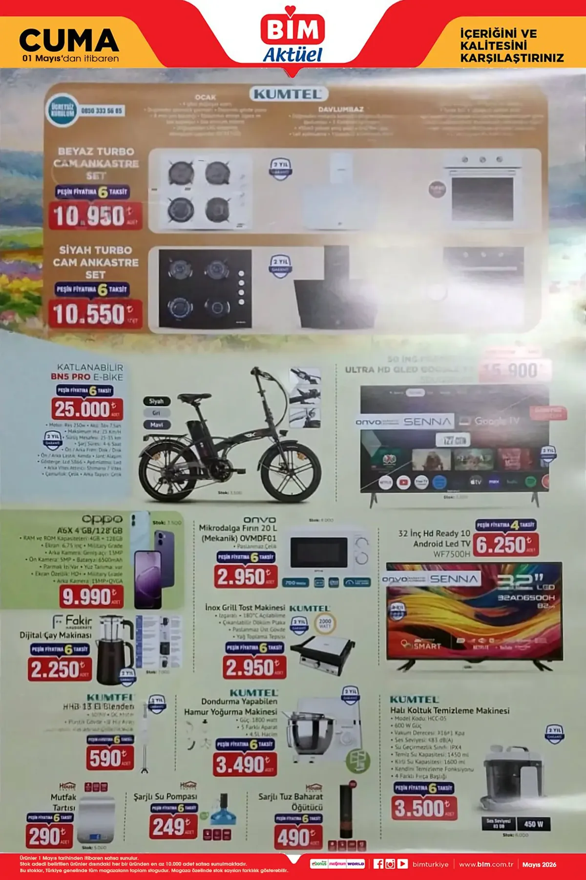 Bim BİM 1 Mayıs 2026 Aktüel Ürünler Kataloğu sayfa 2: Kumtel Halı Koltuk Temizleme Makinesi, Oppo A6X Cep Telefonu 4Gb/128Gb