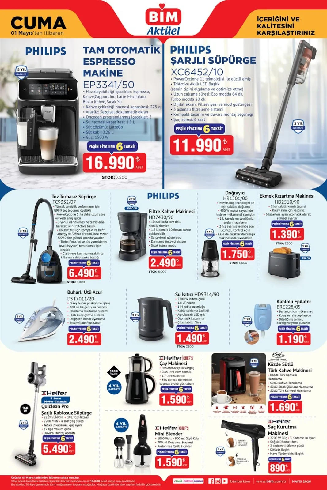 BİM BİM 1 Mayıs 2026 Aktüel Ürünler Kataloğu sayfa 2: Kumtel Halı Koltuk Temizleme Makinesi, Oppo A6X Cep Telefonu 4Gb/128Gb