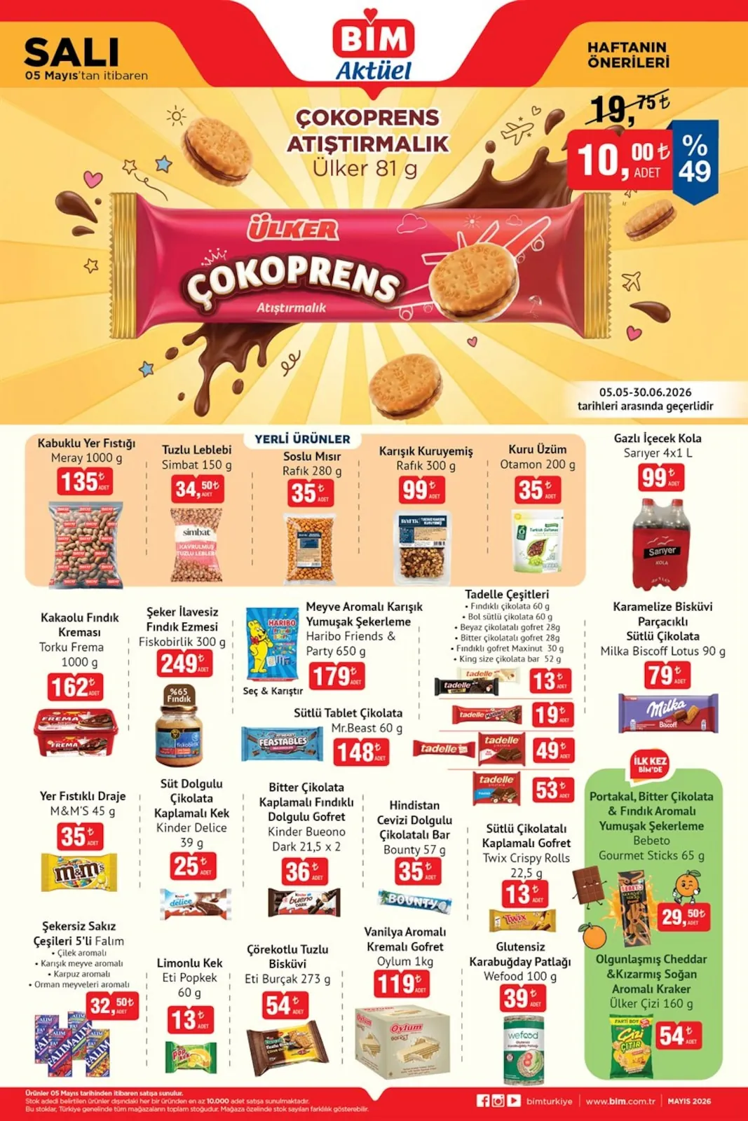 BİM BİM 5 Mayıs 2026 Aktüel Ürünler Kataloğu sayfa 2: Diş Fırçası Extra Clean 1+1 Colgate, Hijyenik Ped Pure&Soft Gece Molped