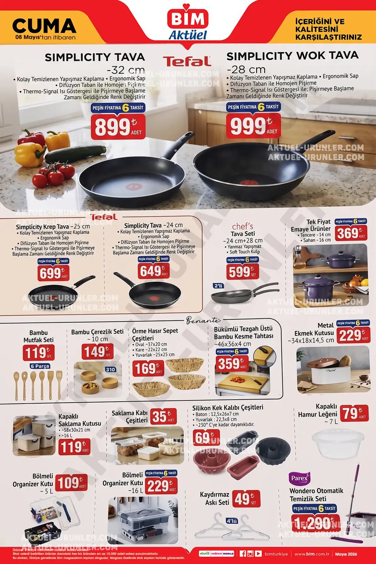BİM BİM 8 Mayıs 2026 Aktüel Ürünler Kataloğu sayfa 2: Silikon Kek Kalibi Cesitleri Set, Bolmeli Organizer Kutu 16L Adet