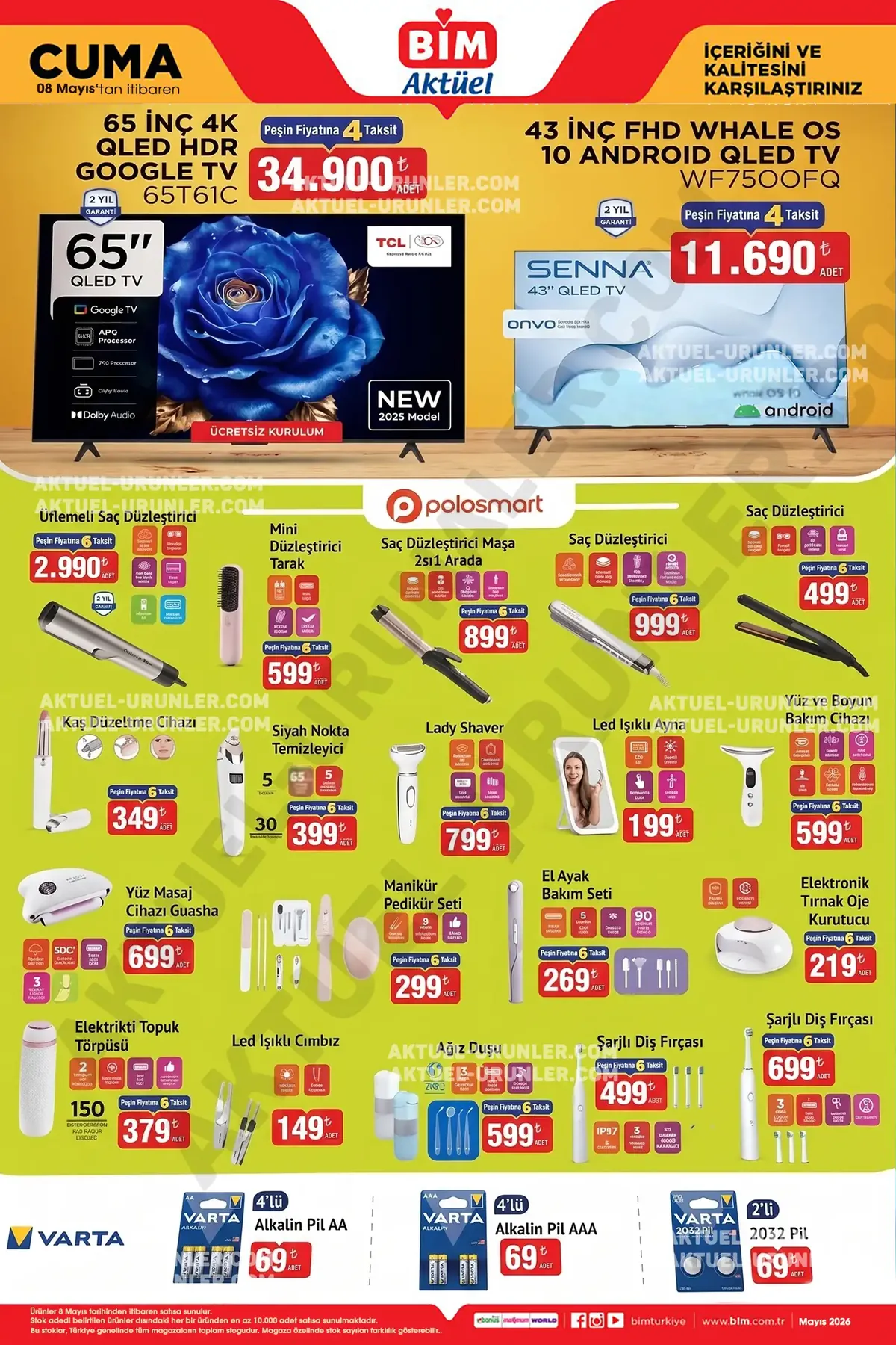 BİM BİM 8 Mayıs 2026 Aktüel Ürünler Kataloğu sayfa 3: Varta 2032 Pil 2'Li, Sarjli Dis Fircasi