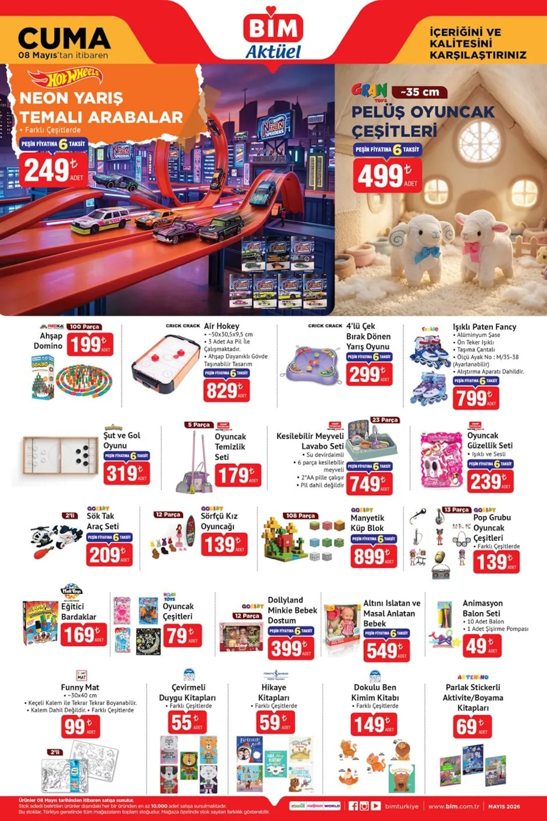 BİM Bim 8 Mayıs 2026 Aktüel Kataloğu sayfa 3: Gran Toys Peluş Oyuncak Çeşitleri, Türkiye İş Bankası Hikaye Kitapları