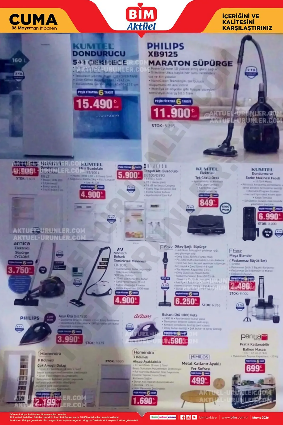 BİM BİM 8 Mayıs 2026 Aktüel Ürünler Kataloğu sayfa 5: Perilla Pratik Katlanabilir Balkon Masası, Kumtel Elektrikli Tek Gözlü Ocak