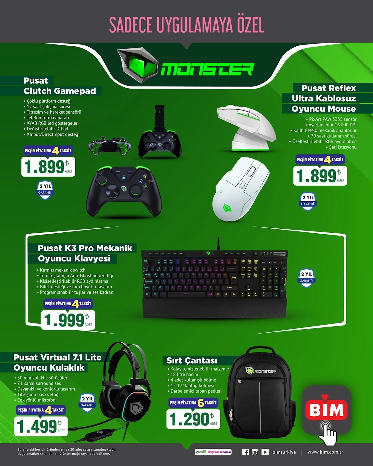 BİM Bim 17 Mayıs 2026 Aktüel Kataloğu sayfa 1: Sırt Çantası 18 Litre, Pusat Reflex Ultra Kablosuz Oyuncu Mouse