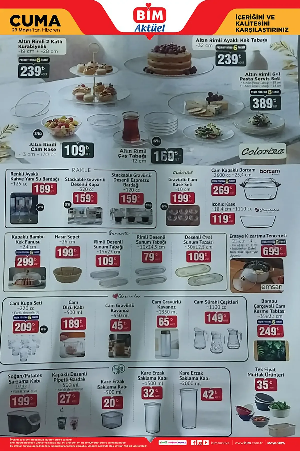 BİM BİM 29 Mayıs 2026 Aktüel Ürünler Kataloğu sayfa 3: Kapaklı Bambu Kek Fanusu 24 Cm, Stackable Gravürlü Desenli Espresso Bardagi 120 Cc