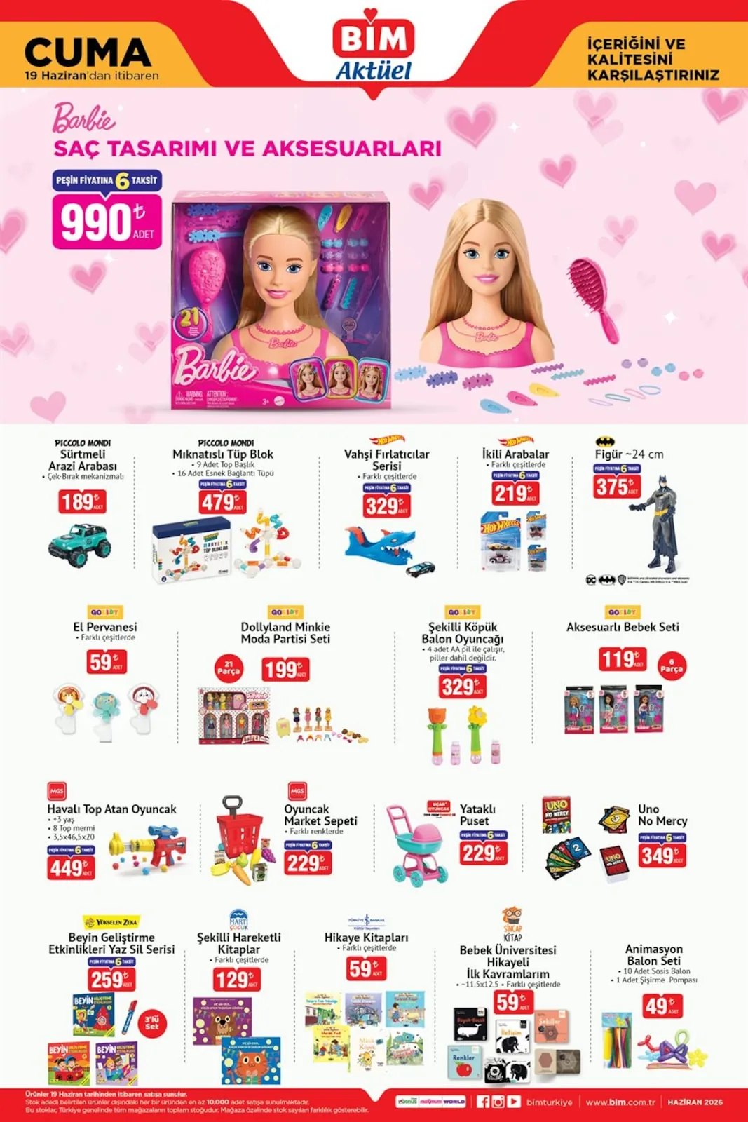BİM Bim 19 Haziran 2026 Aktüel Kataloğu sayfa 6: Piccolo Mondi Mıknatıslı Tüp Blok 9 Adet Top Başlık Ve 16 Adet Esnek Bağlantı Tüpü, Hot Wheels Vahşi Fırlatıcılar Serisi Farklı Çeşitlerde