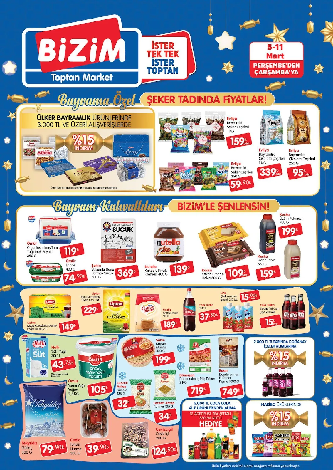 Bizim Bizim Toptan 5 Mart 2026 Aktüel Kataloğu sayfa 1: Koska Kakaolu/Sade Helva 500 G, Nutella Kakaolu Fındık Kreması 400 G