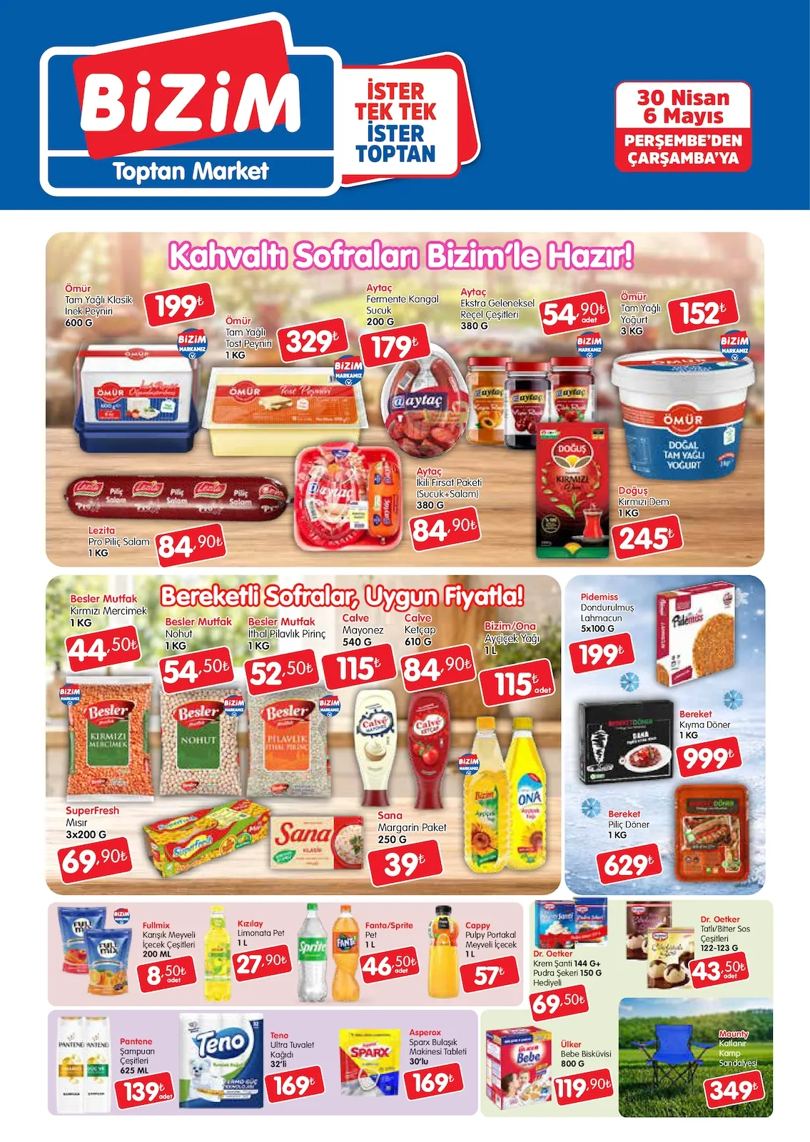 Bizim Bizim Toptan 30 Nisan 2026 Aktüel Kataloğu sayfa 1: Kızılay Limonata Pet 1L, Aytaç İkili Fırsat Paketi (Sucuk+Salam) 380G