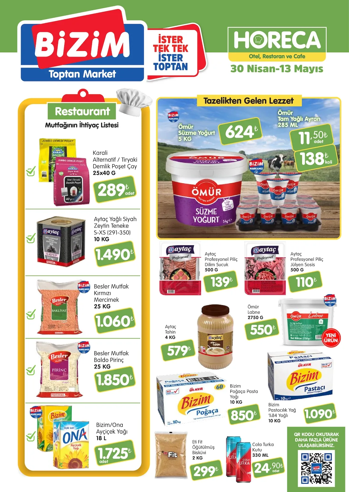 Bizim Bizim Toptan 30 Nisan 2026 Aktüel Kataloğu sayfa 1: Aytac Profesyonel Piliç Dilim Sucuk 500 G, Bizim Pastacilik Yag %84 Yagli 10 Kg