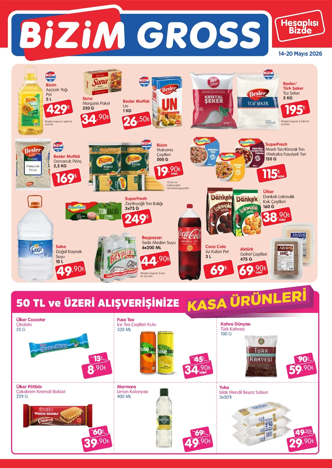 Bizim Bizim Gross 14 Mayıs 2026 Aktüel Kataloğu sayfa 3: Marmara Limon Kolonyasi 400 Ml, Yuka Islak Mendil Beyaz Sabun 3X50'Li