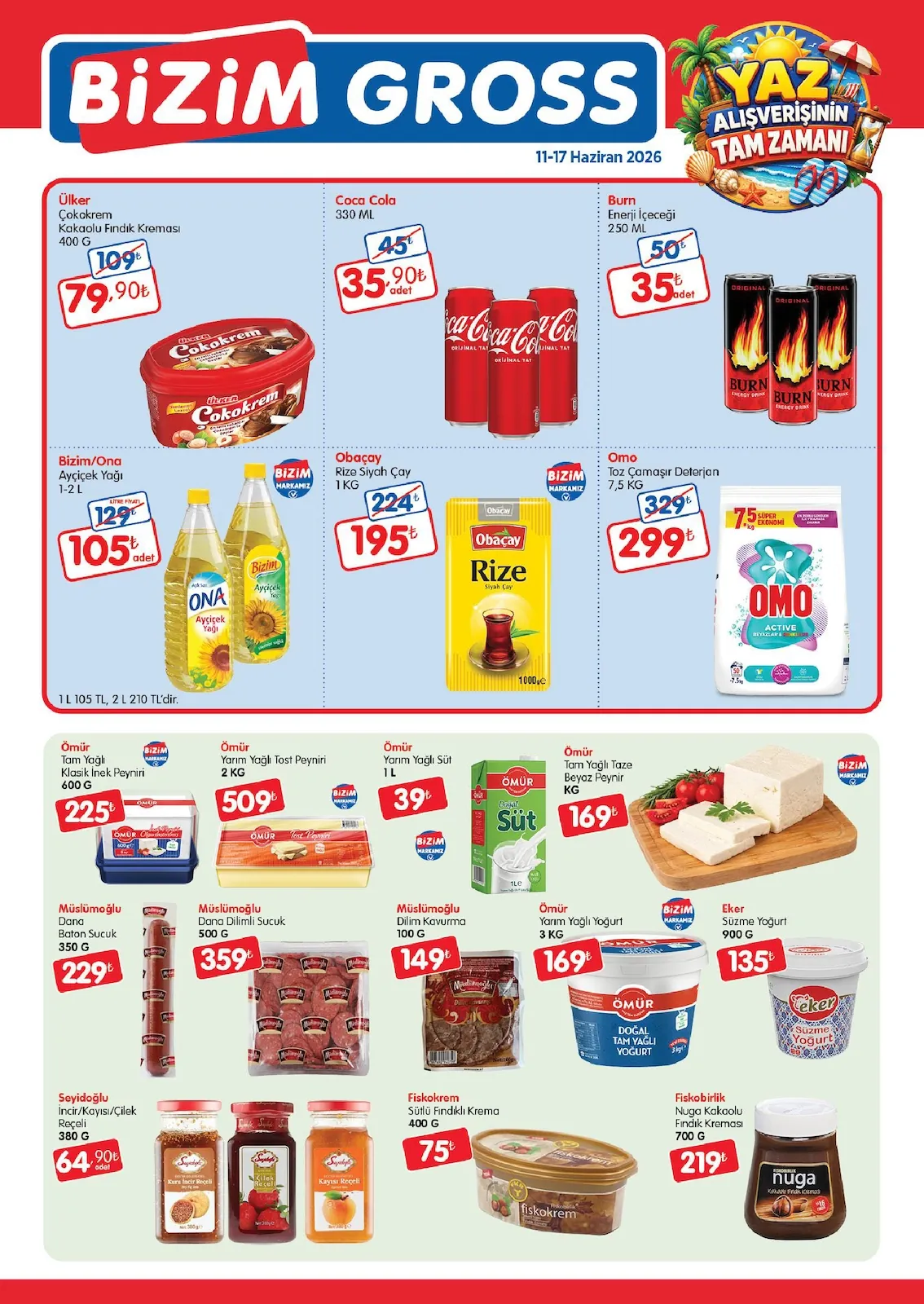 Bizim Bizim Gross 11 Haziran 2026 Aktüel Kataloğu sayfa 1: Coca Cola 330 Ml, Obaçay Rize Siyah Çay 1 Kg