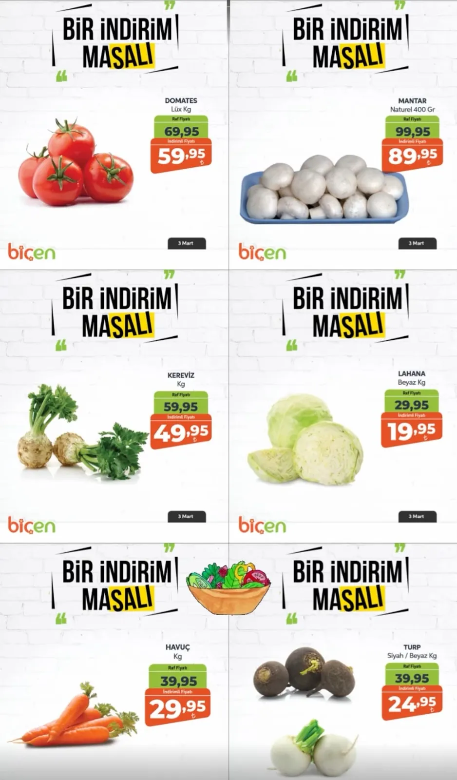 Biçen Biçen Market 3 Mart 2026 Aktüel Kataloğu sayfa 2: Mantar Naturel 400 Gr, Domates Lüks Kg