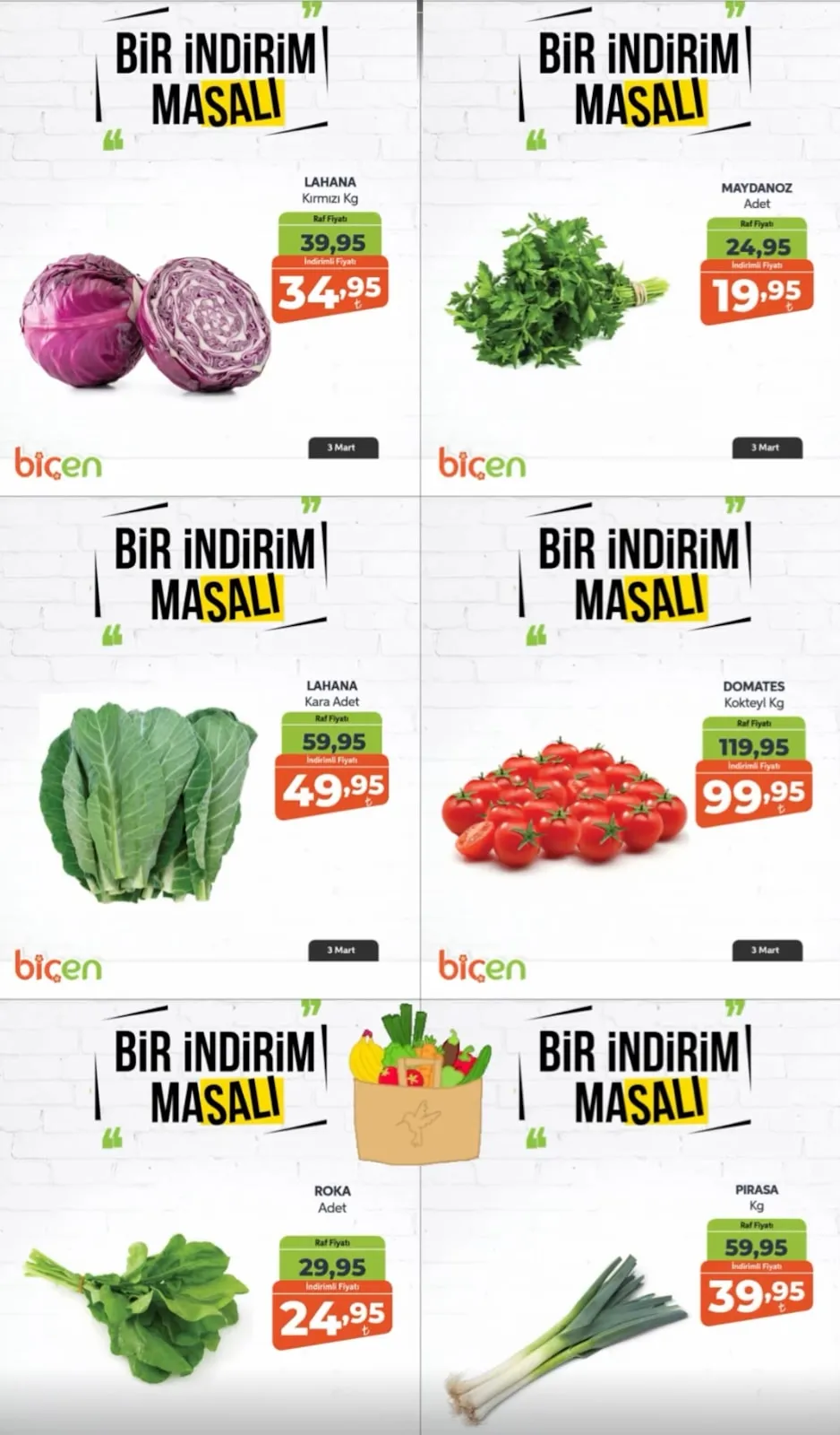 Biçen Biçen Market 3 Mart 2026 Aktüel Kataloğu sayfa 3: Lahana Kara Adet, Pirasa Kg
