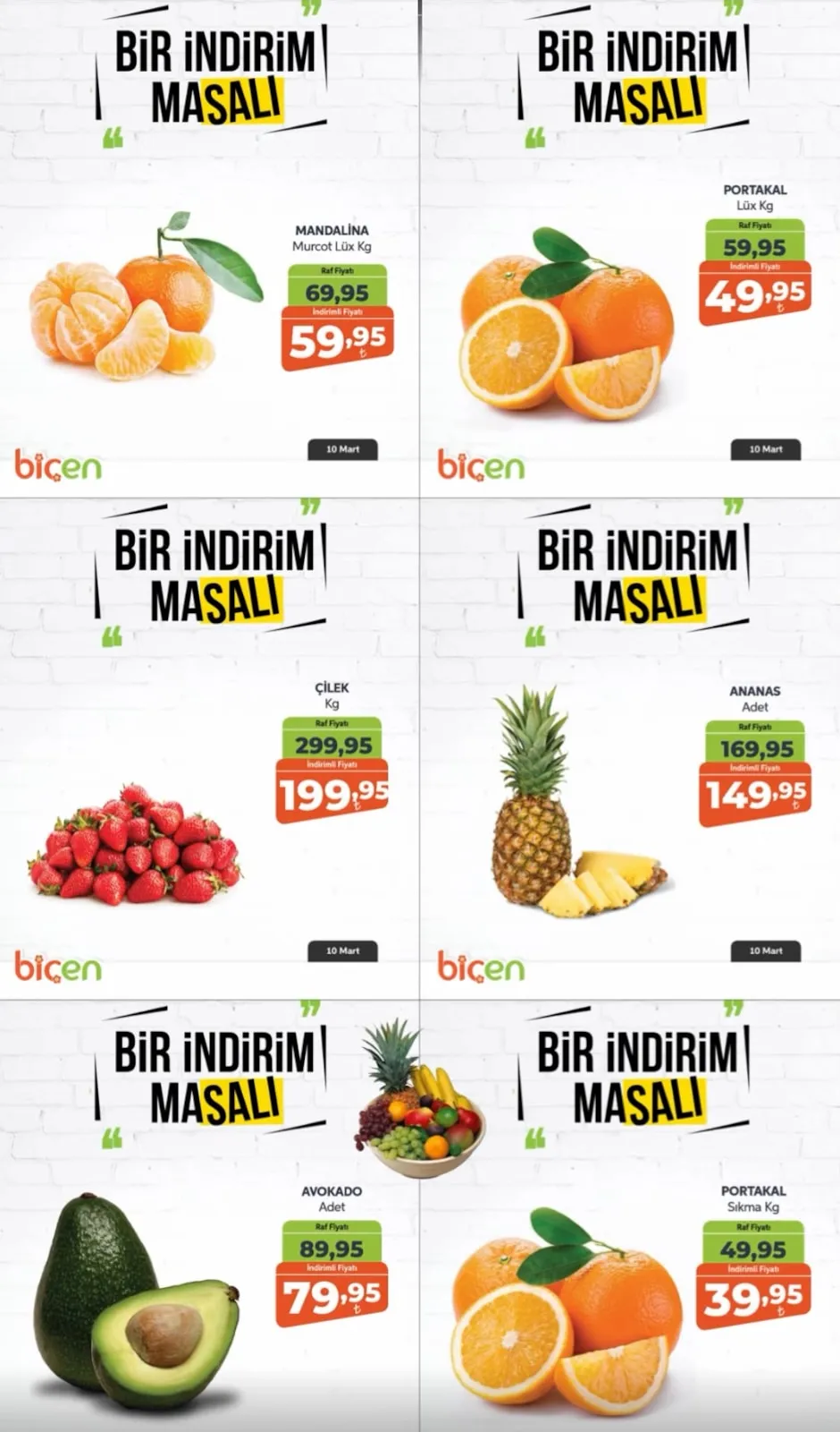 Biçen Biçen Market 10 Mart 2026 Aktüel Kataloğu sayfa 1: Mandalina Murcot Lüks Kg, Portakal Sıkma Kg