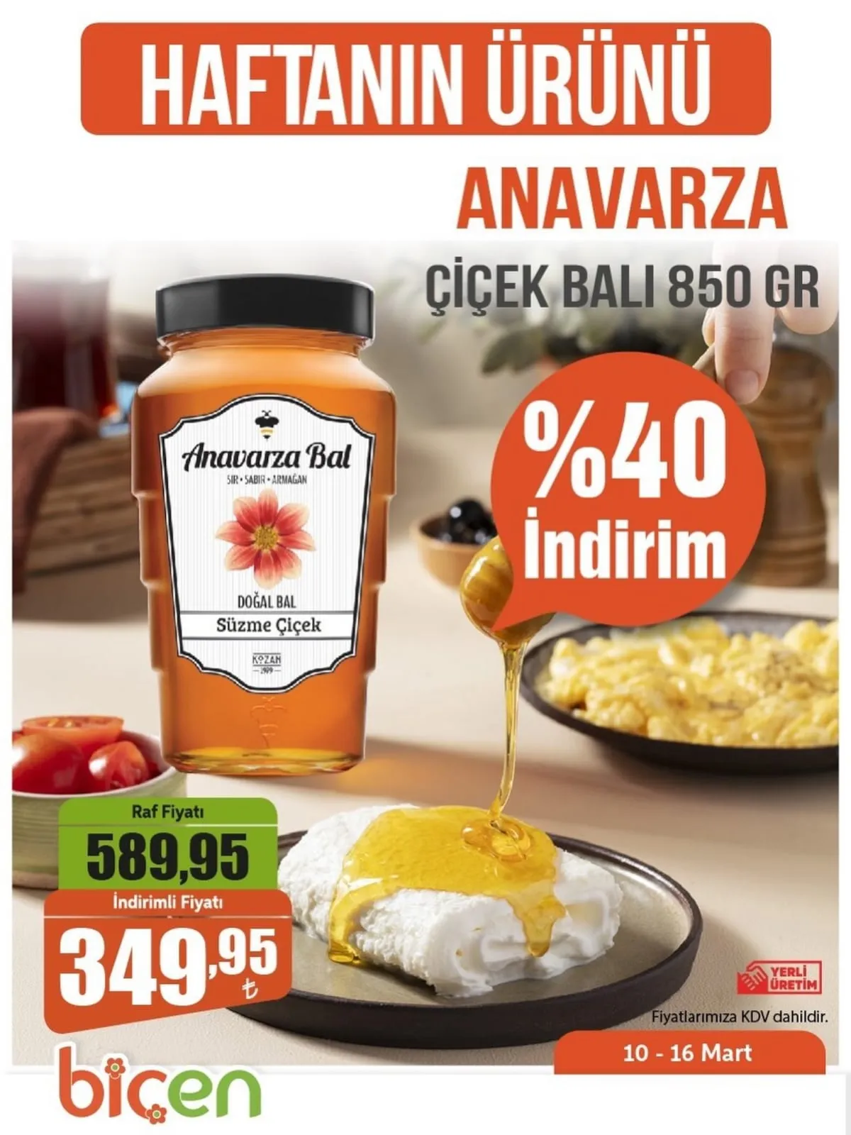 Biçen Biçen Market 10 Mart 2026 Aktüel Kataloğu sayfa 1: Anavarza Çiçek Balı 850 Gr
