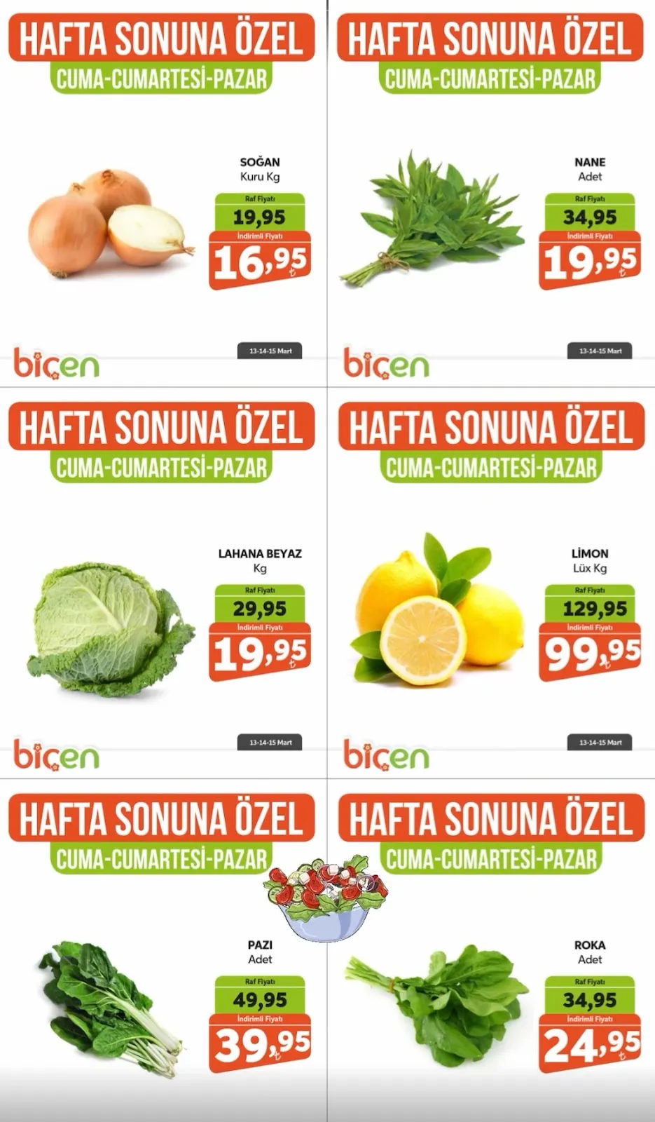 Biçen Biçen Market 13 Mart 2026 Aktüel Kataloğu sayfa 1: Nane Adet, Limon Lüks Kg