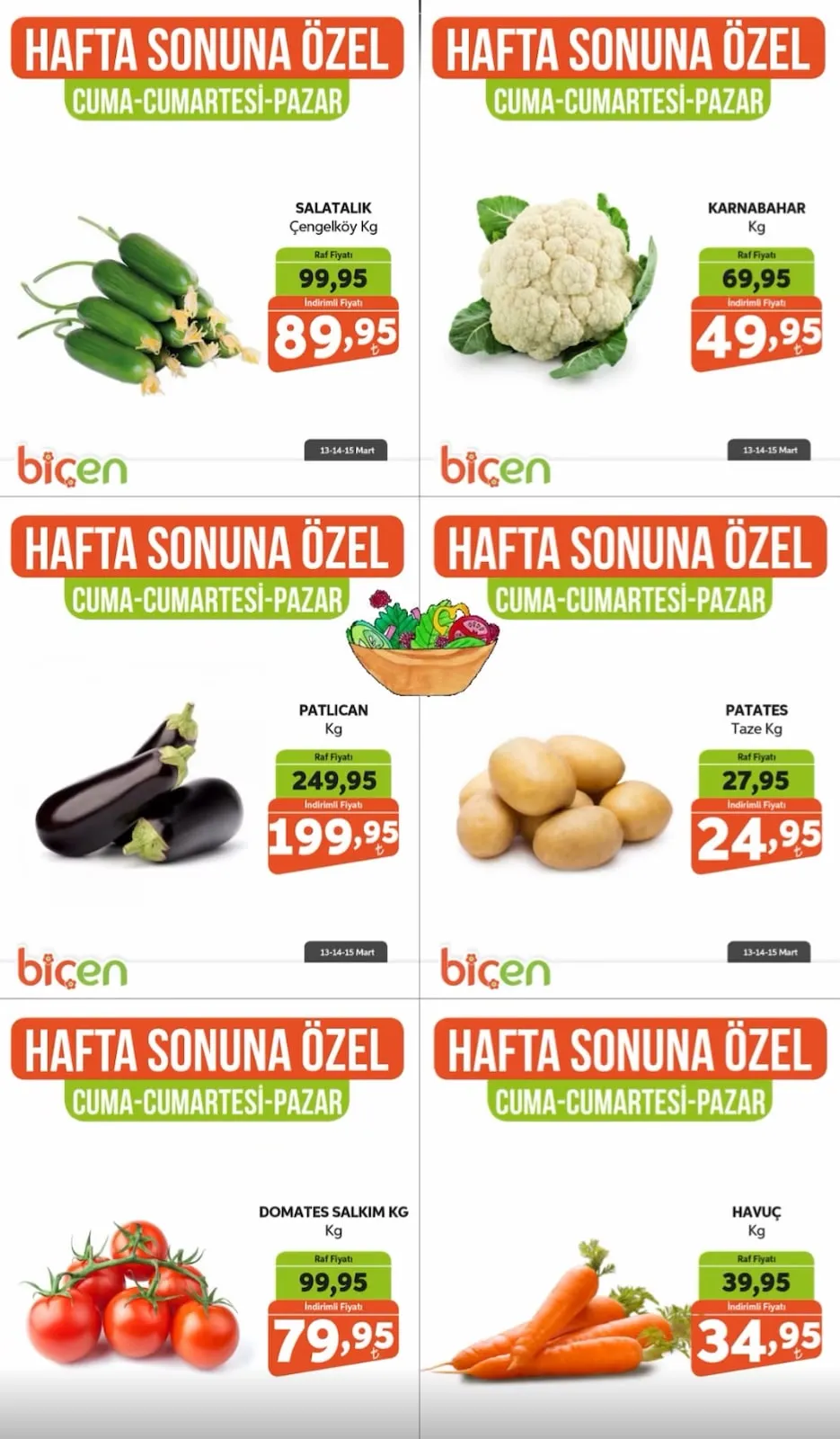 Biçen Biçen Market 13 Mart 2026 Aktüel Kataloğu sayfa 2: Karnabahar Kg, Patates Taze Kg