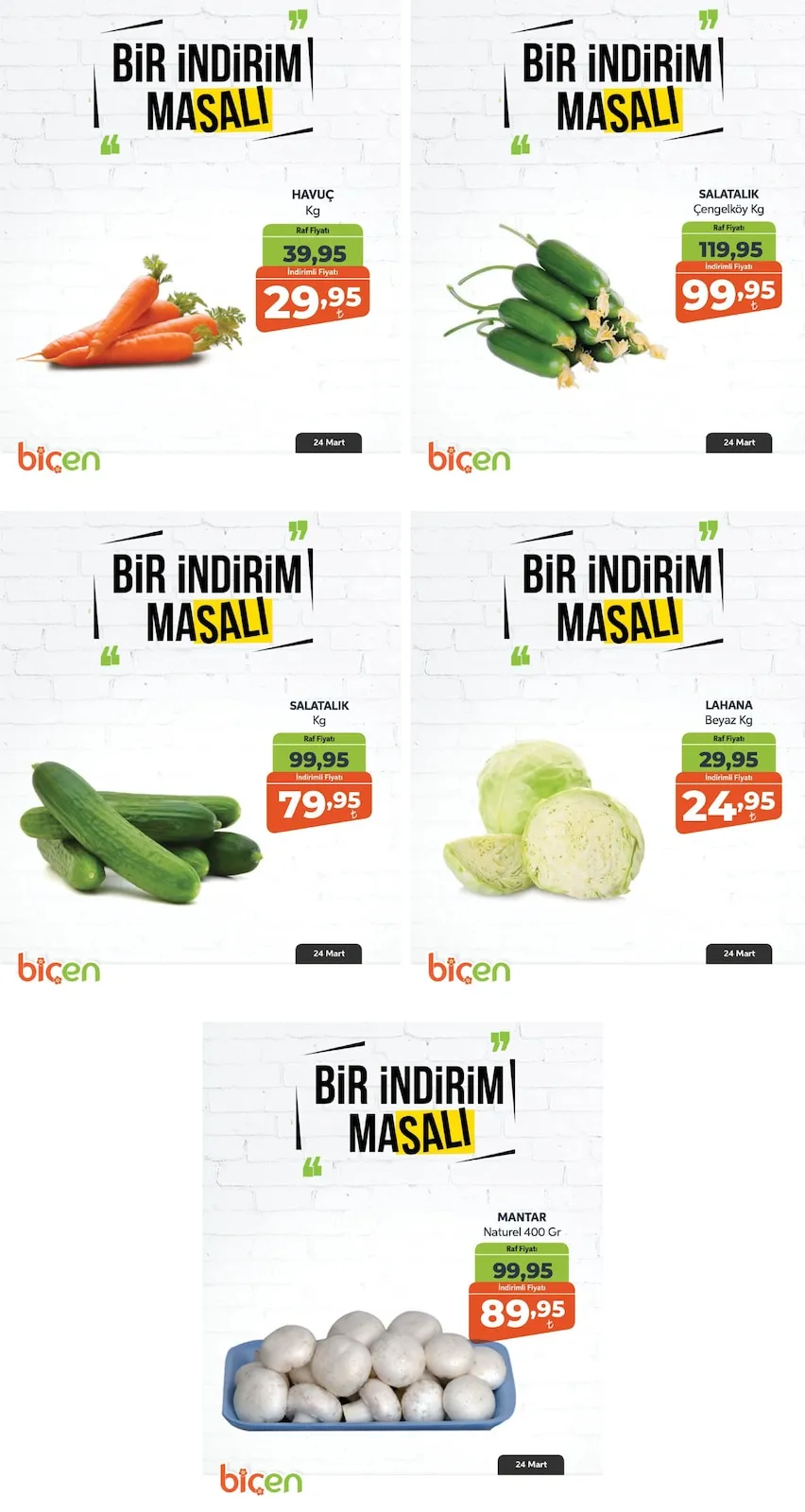 Biçen Biçen Market 24 Mart 2026 Aktüel Kataloğu sayfa 3: Havuç Kg, Salatalık Çengelköy Kg