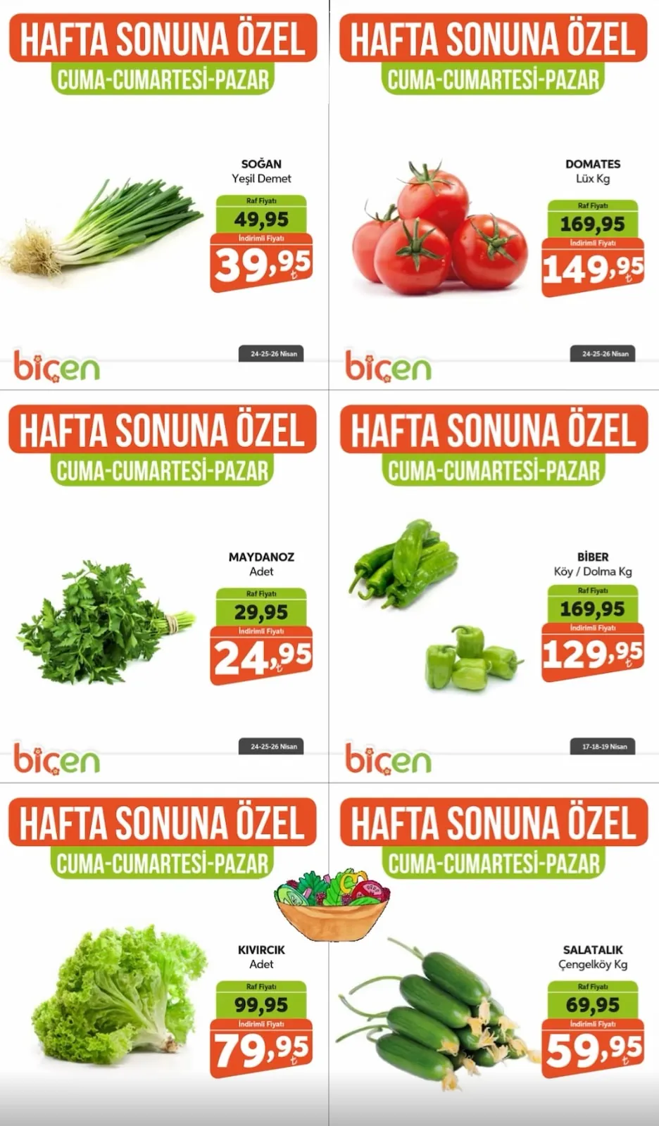 Biçen Biçen Market 24 Nisan 2026 Aktüel Kataloğu sayfa 2: Domates Lüks Kg, Soğan Yeşil Demet