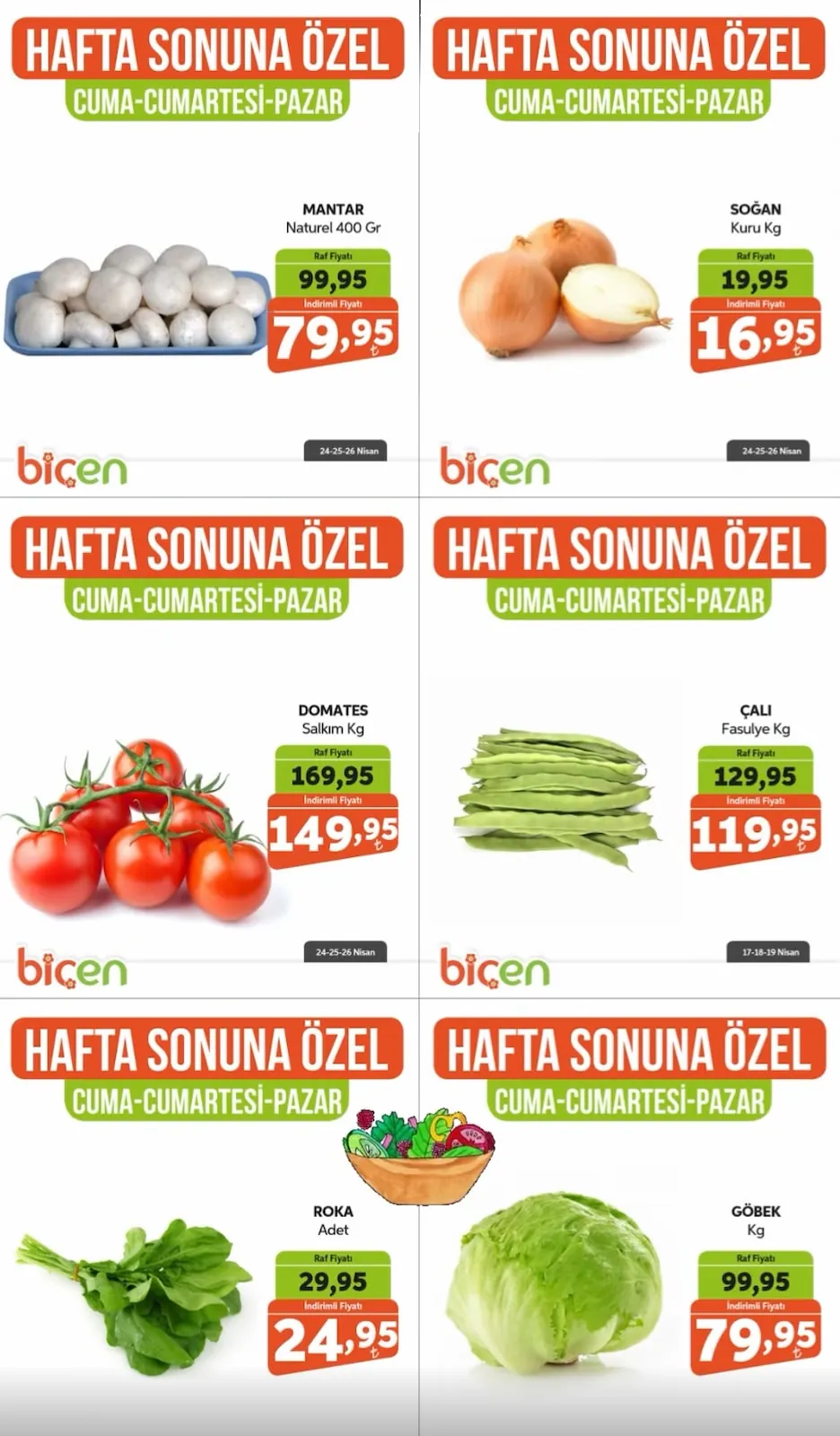 Biçen Biçen Market 24 Nisan 2026 Aktüel Kataloğu sayfa 3: Çalı Fasulye Kg, Soğan Kuru Kg