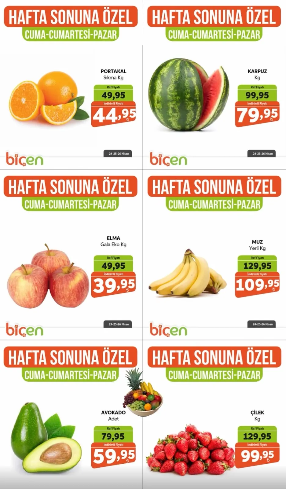Biçen Biçen Market 24 Nisan 2026 Aktüel Kataloğu sayfa 4: Karpuz Kg, Portakal Sıkma Kg