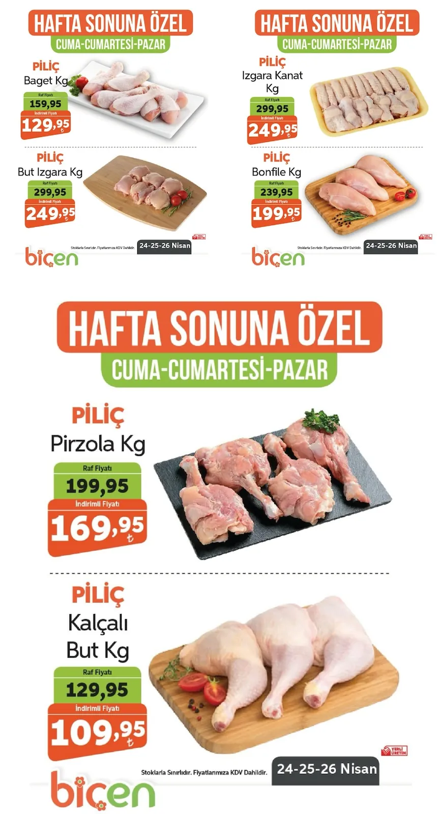 Biçen Biçen Market 24 Nisan 2026 Aktüel Kataloğu sayfa 5: Piliç Kalçalı But Kg, Piliç Baget Kg