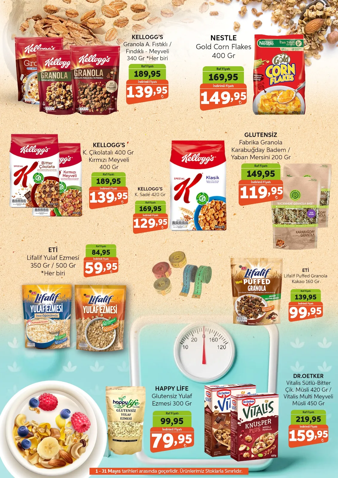 Biçen Biçen Market 1 Mayıs 2026 Aktüel Kataloğu sayfa 3: Eti Lifalif Yulaf Ezmesi 350 Gr / 500 Gr, Eti Lifalif Puffed Granola Kakao 160 Gr