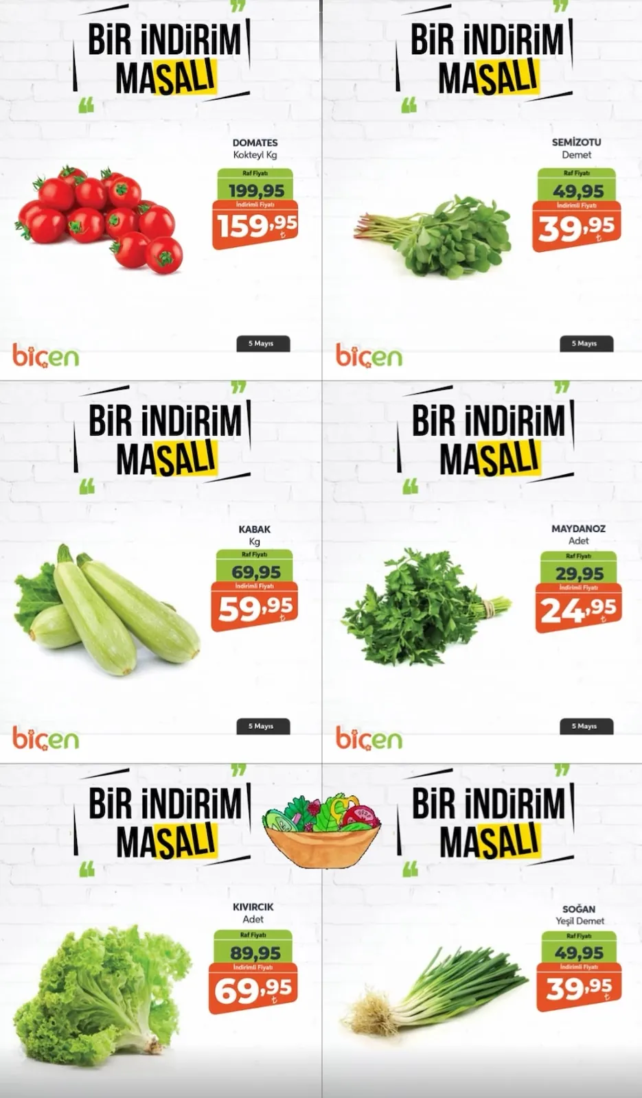 Biçen Biçen Market 5 Mayıs 2026 Aktüel Kataloğu sayfa 1: Kivircik Adet, Sogan Yesil Demet