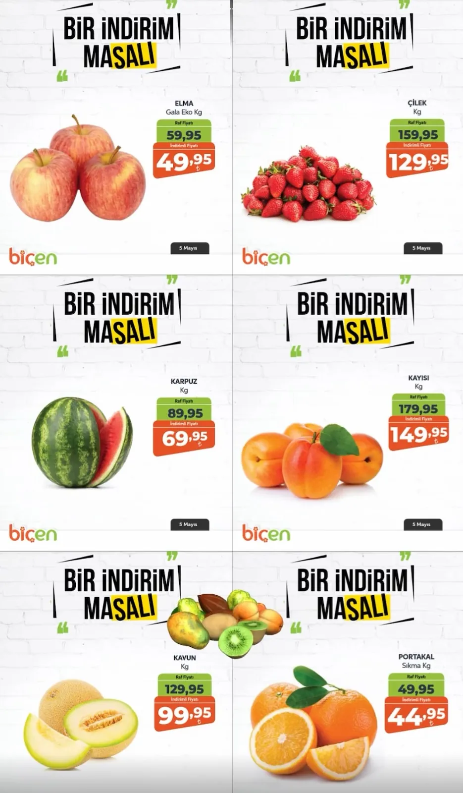Biçen Biçen Market 5 Mayıs 2026 Aktüel Kataloğu sayfa 3: Çilek Kg, Elma Gala Eko Kg