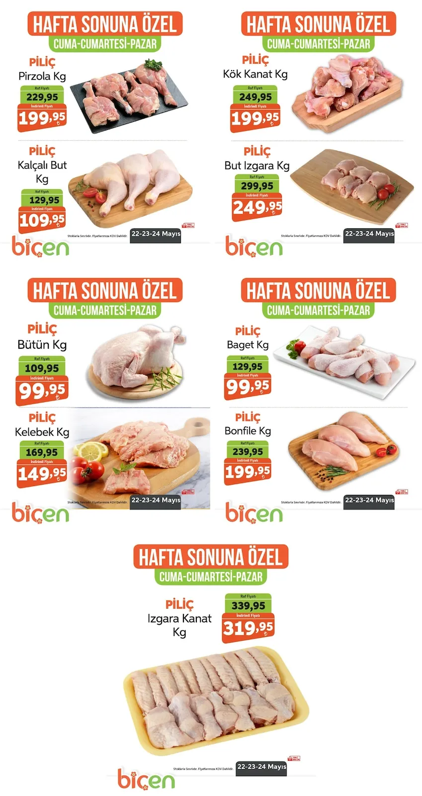 Biçen Biçen Market 22 Mayıs 2026 Aktüel Kataloğu sayfa 6: Piliç Baget Kg, Piliç But Izgara Kg
