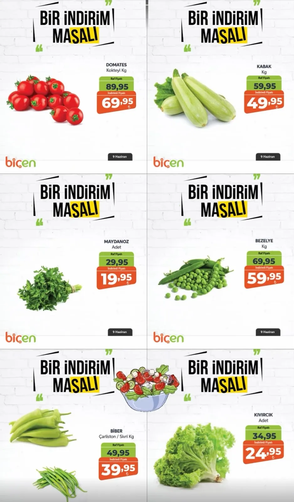 Biçen Biçen Market 9 Haziran 2026 Aktüel Kataloğu sayfa 2: Kıvırcık Marul Adet, Kabak Kg