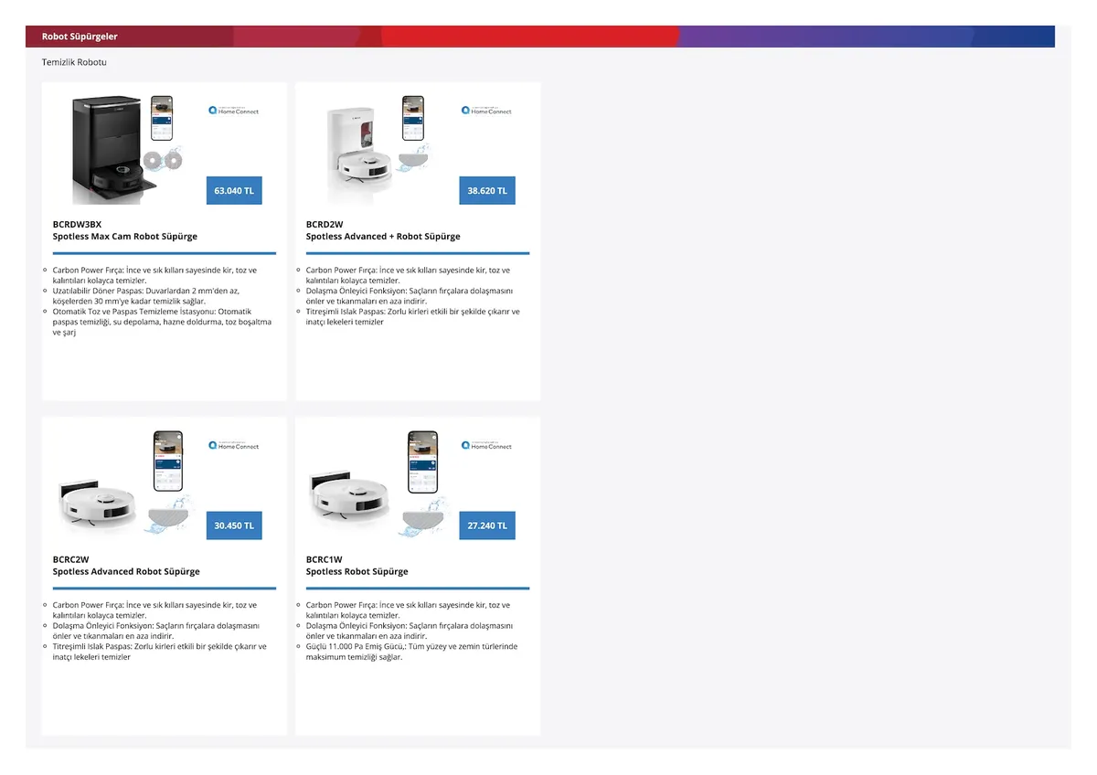 Bosch Bosch 4 Şubat 2026 Aktüel Kataloğu sayfa 35: Bcrdw3Bx Spotless Max Cam Robot Süpürge, Bcrd2W Spotless Advanced + Robot Süpürge