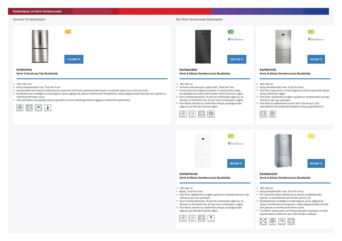 Bosch Bosch 4 Şubat 2026 Aktüel Kataloğu sayfa 5: Bosch Kgp86Fwc0N Serie 6 Alttan Donduruculu Buzdolabı, Bosch Kgp86Axb0N Serie 8 Alttan Donduruculu Buzdolabı