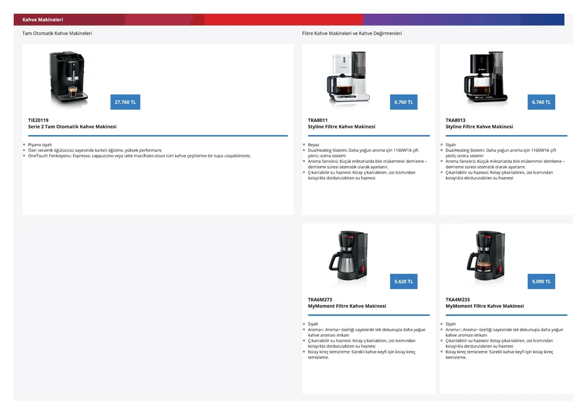 Bosch Bosch 4 Nisan 2026 Aktüel Kataloğu sayfa 38: Mymoment Filtre Kahve Makinesi
