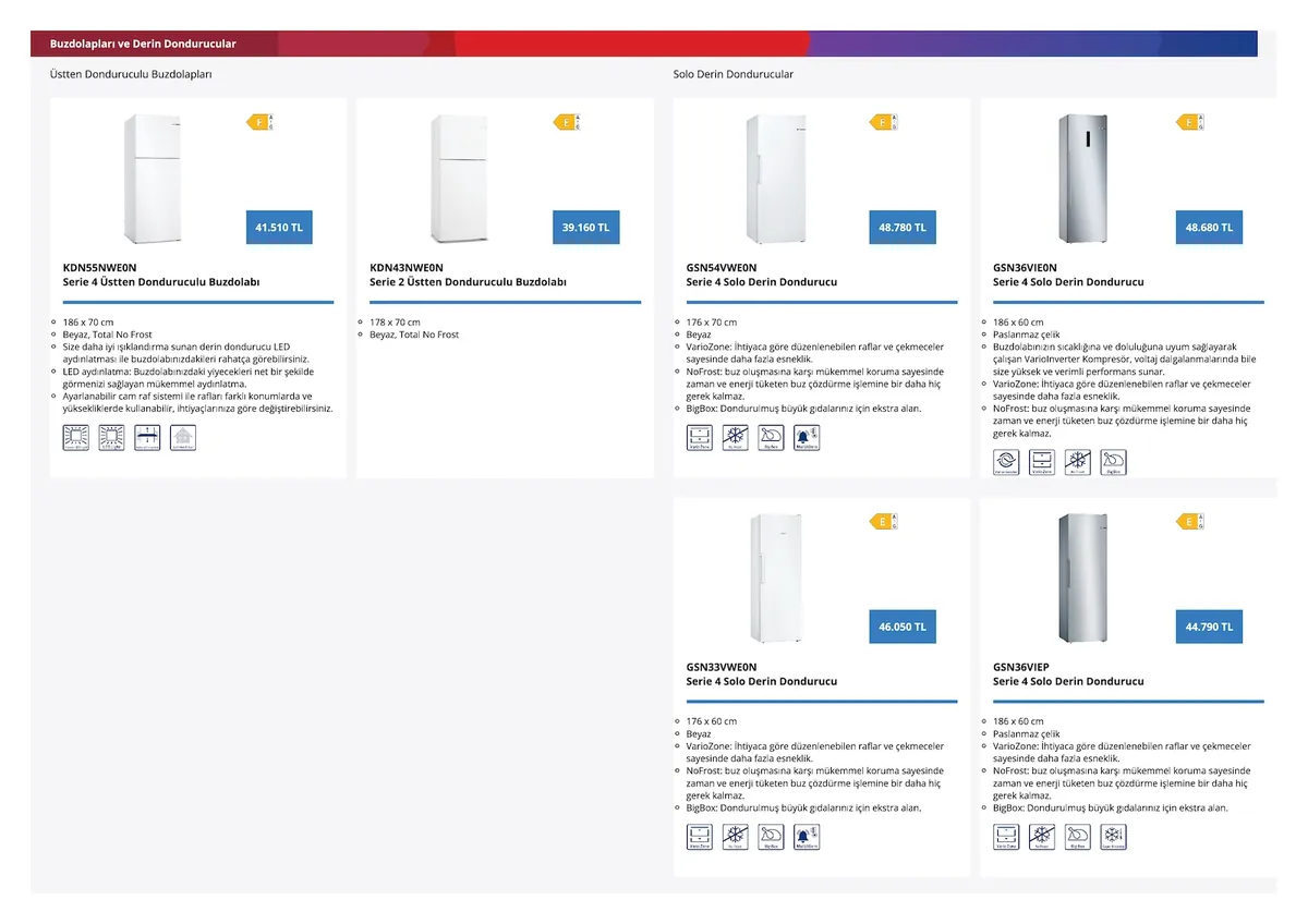 Bosch Bosch 4 Mayıs 2026 Aktüel Kataloğu sayfa 10: Bosch Gsn33Vweon Serie 4 Solo Derin Dondurucu, Bosch Gsn36Gvep Serie 4 Solo Derin Dondurucu